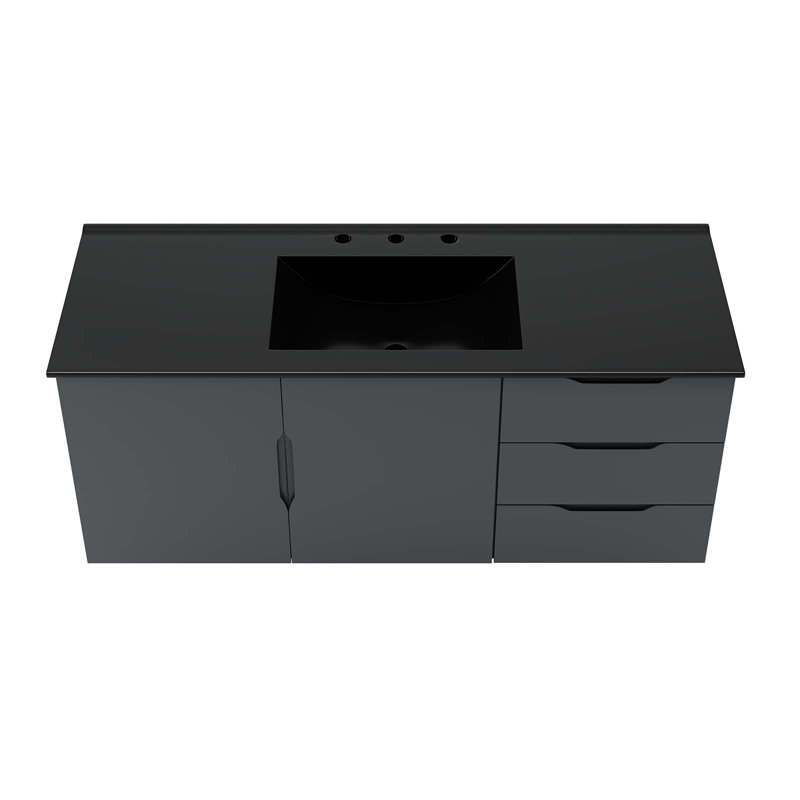 Vitality 48" Gray Black Wall-Mount Single Sink Bathroom Vanity