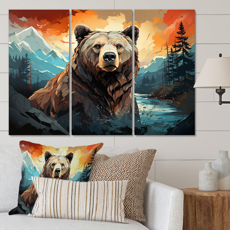 Ensemble d'illustrations murales sur toile Animal Bear, H 40 po x l 60 po x P 1 po