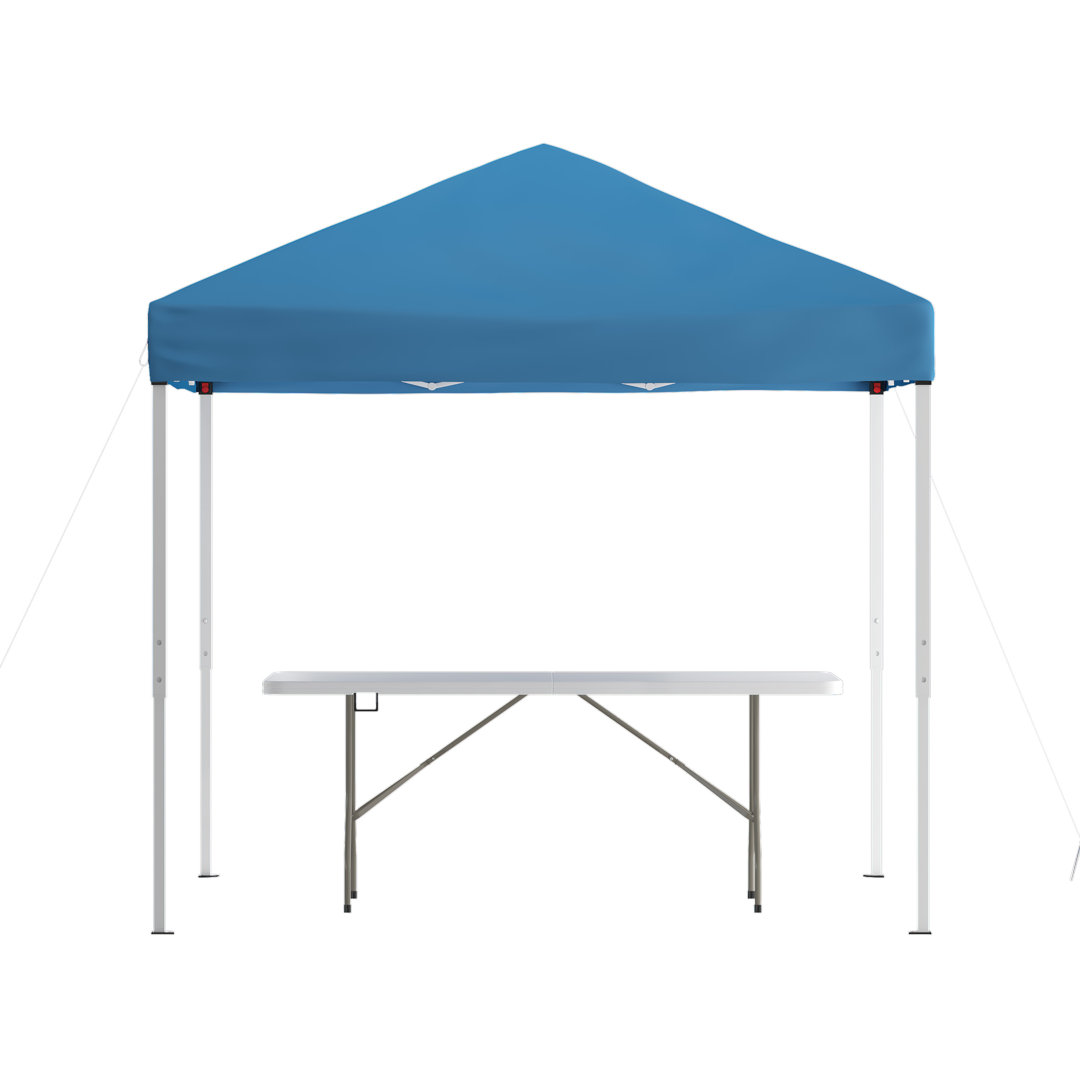 Lennon 8' x 8' Pop Up Canopy Tent and 6 Ft. Bi-Fold Table with Carrying Handle Flash Furniture Roof