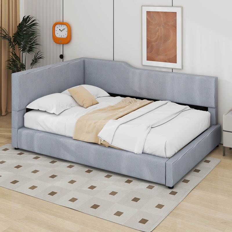 L-Shaped Corduroy Daybed, Gray, Full