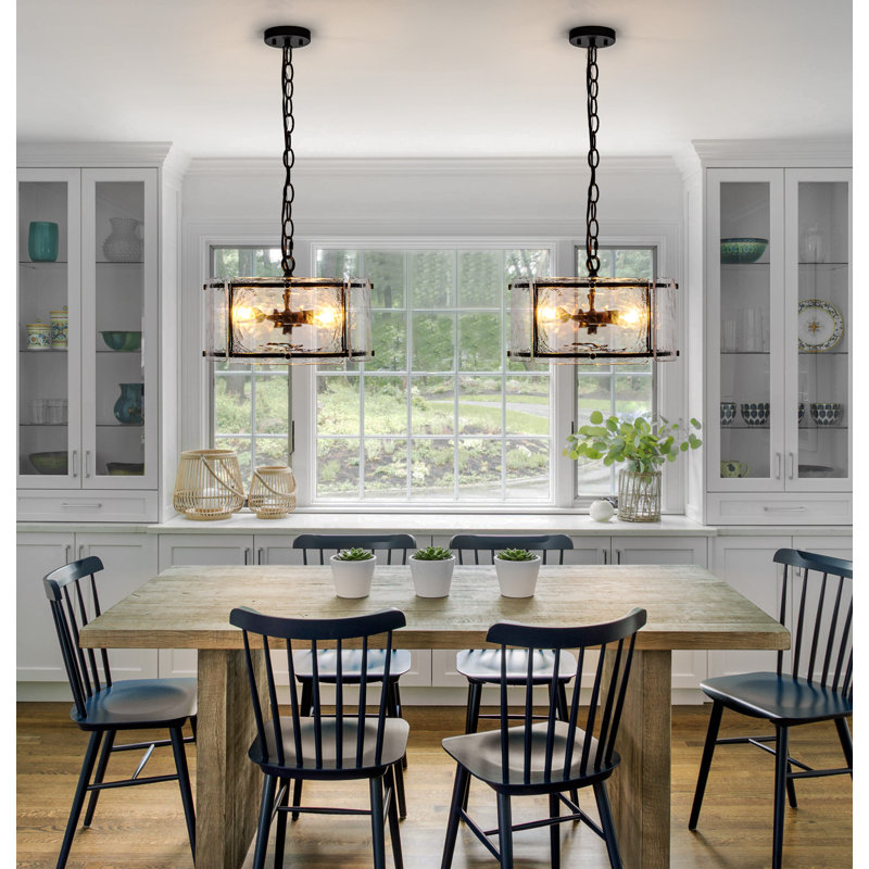 Jairdan 3-light Glass Drum Pendant, Matte Black