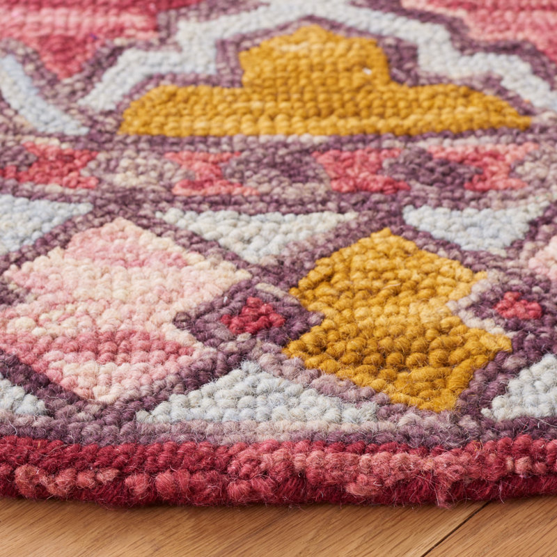 Butlin Hand Tufted Wool/Cotton Southwestern Rug in Yellow/Pink, Round 5'