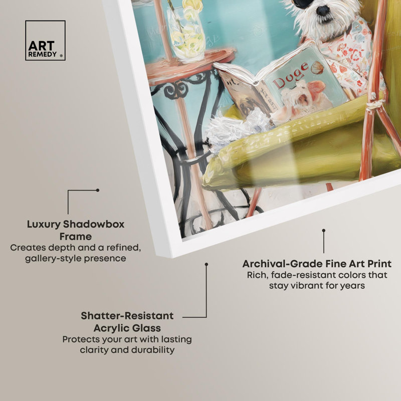 «Beach Reader I Fun Pet» par Art Remedy, H 37 po x l 25 po, Blanc