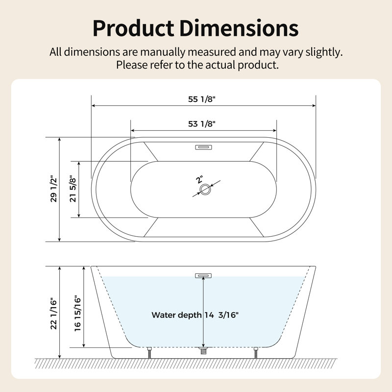 DeerValley 55" X 30" Acrylic Freestanding Soaking Bathtub with Overflow Drain
