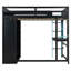 Lit mezzanine double en bois avec bureau, garde-robe ouverte et lumière RVB bleue-122274114