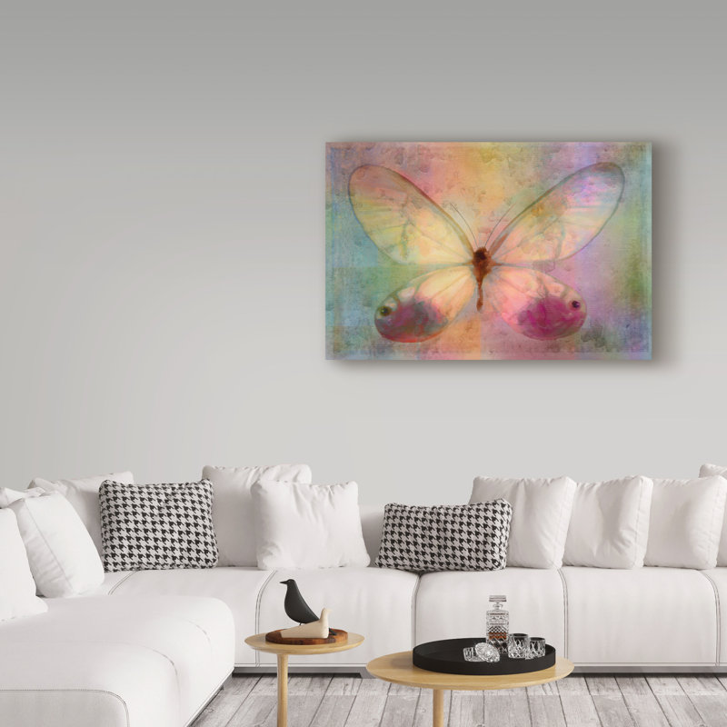 «Yellow Butterfly Watercolor» par Cora Niele, reproduction d'art graphique sur toile, H 12 po x l 19 po