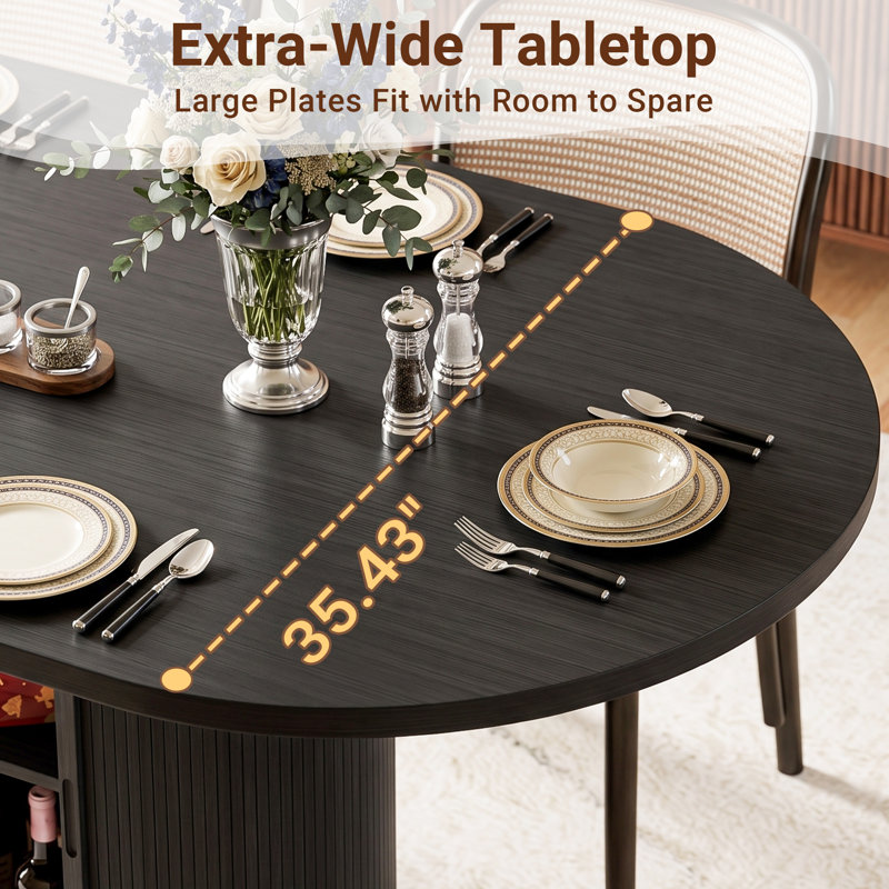 Table de salle à manger 70 x 36 très profonde pour 6 à 8 personnes avec base cannelée et grande armoire de rangement, Noir