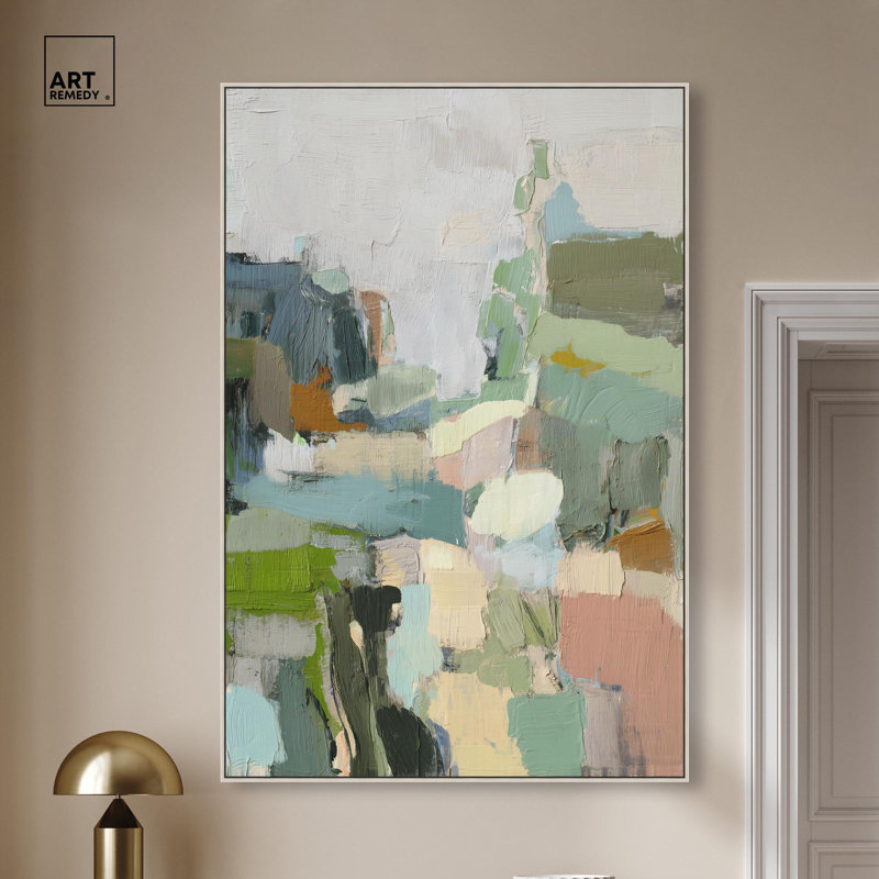 "Aqua Green Genesis", reproduction d'art sur toile par Art Remedy, H 55 po x l 37 po, Cadre argenté