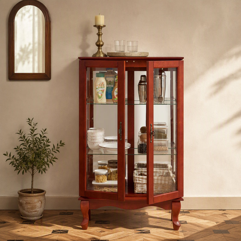 Vitrine 2 portes avec portes en verre trempé, panneau arrière en miroir