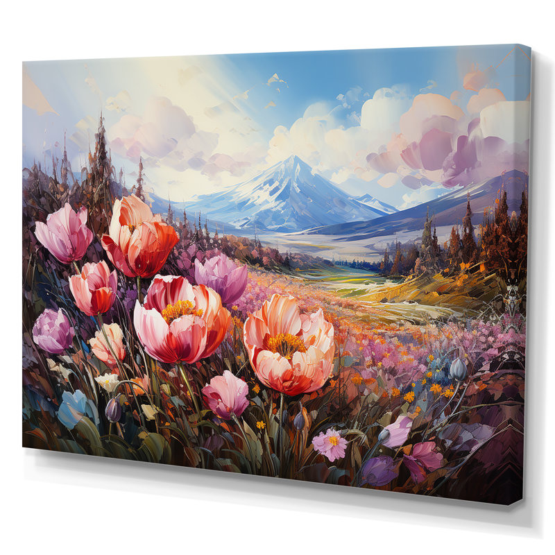 «Tulipes mauves sur une montagne», impression sur toile, Toile tendue, H 24 po x l 32 po x P 1 po