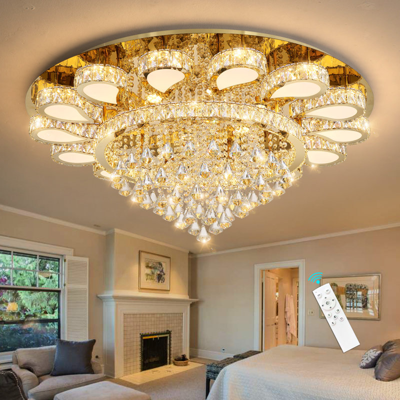 Lustre luxueux moderne à télécommande en cristal Luxury, Doré