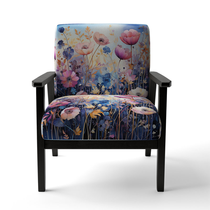 Purple Dreamy Florals VII - Upholstered Contemporary Arm Chair, Botanical Abstract Accent Chair