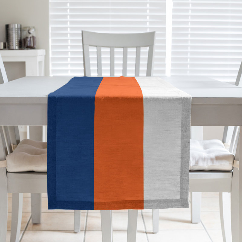 Table Runner, 90" x 16", Blue/Orange/White, New York