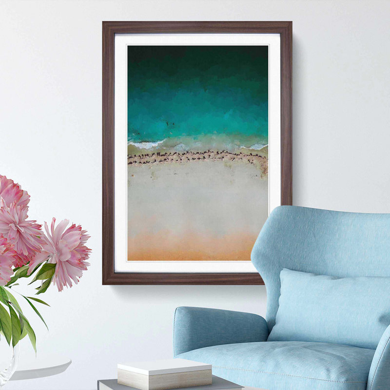 South Beach in Miami Florida in Abstract - Picture Frame Painting Print, 87cm H x 62cm W x 2cm D, Walnut Framed