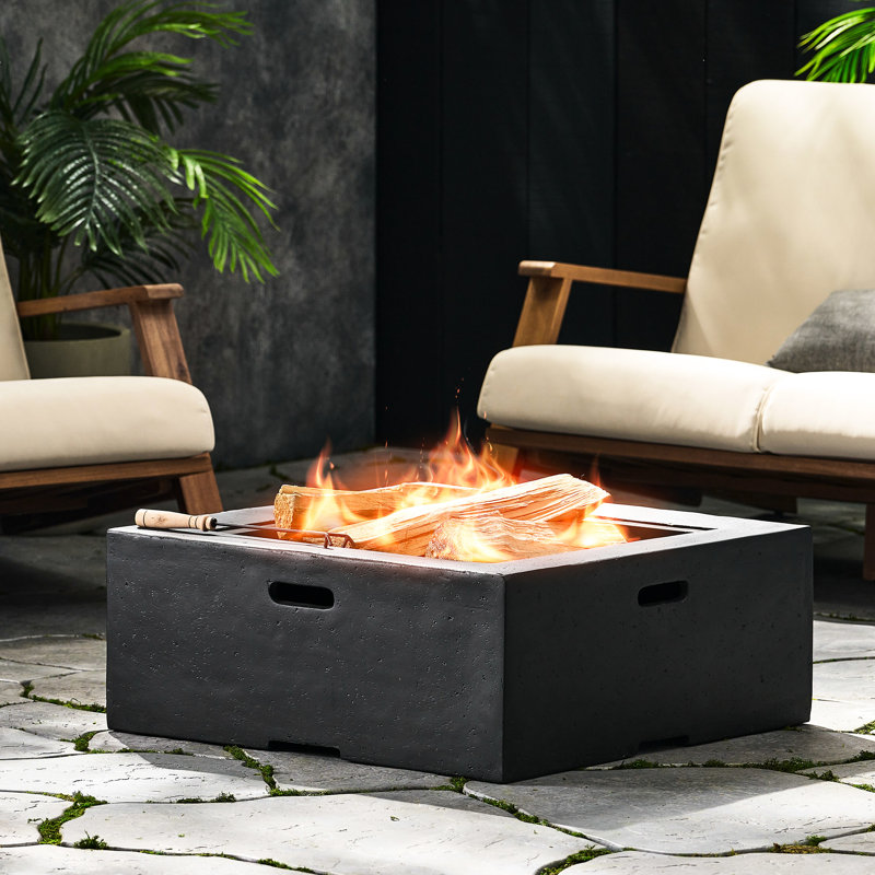 29" Square Fire Pit In Dark Gray Magnesium Oxide - Wood Burning, Outdoor Entertainment Center, 28.81 In. D, W, 17.64 H, 52.82 Lb Burning Appliance Oxide, Relax Hub, Depth, Width, Height,