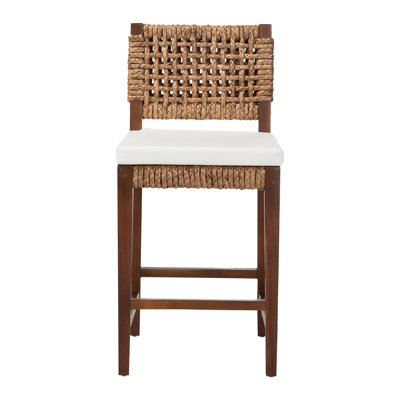 Bali & Pari Alise Handwoven Seagrass Counter Stool With Mahogany Wood Frame - Counter-Height Chair With Woven Back And Seat For Kitchen Island Or Home Bar, Earthy Brown