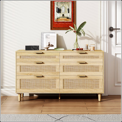Stylish 6-Drawer Rattan Storage Cabinet For Bedroom And Living Room, White, Perfect For Organized And Aesthetic Spaces
