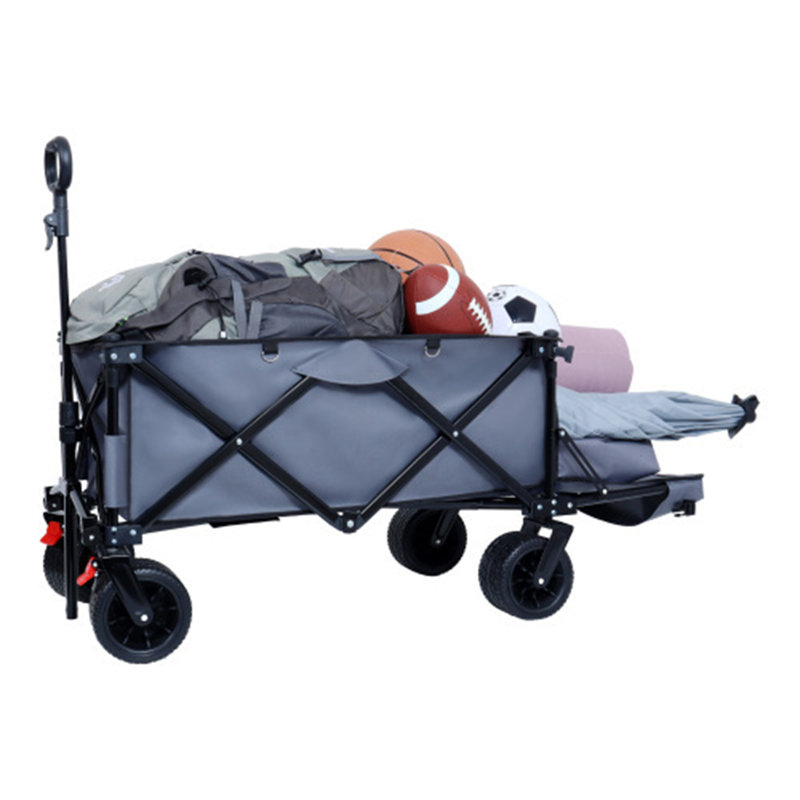 Chariot utilitaire pliable avec hayon rallongé, chariot de rallonge extra long de 300 L, chariot de plage pliable robuste de 400 lb, grandes roues tout-terrain, gris