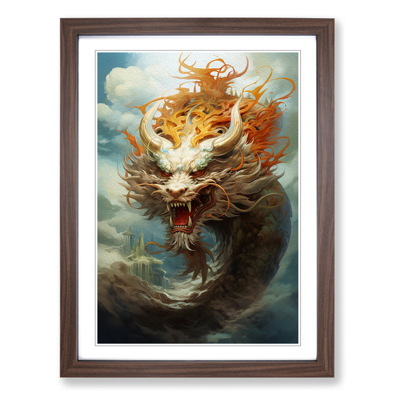 Chinese Dragon Conceptual - Single Picture Frame Print on Wood, 64cm H x 46cm W x 2cm D, Walnut Framed