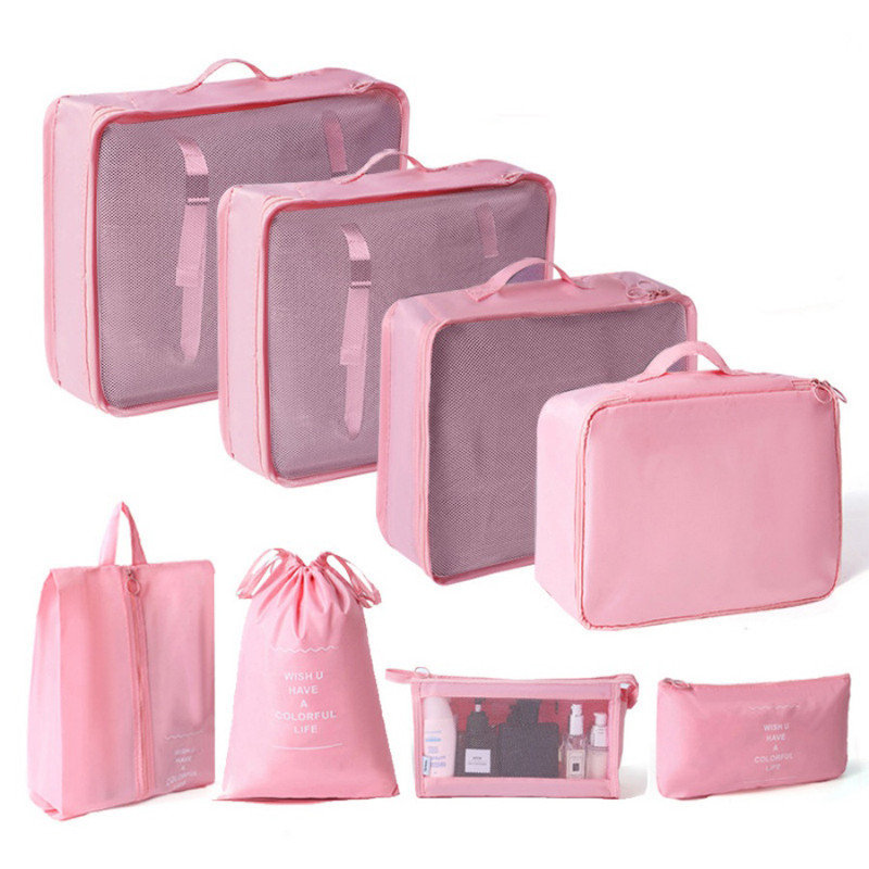 Packing Cubes 8 PCS, Mesh Breathable Luggage Organizers Bags, Packing Organizers, Durable Travel Essentials Bags Set, Travel Packing Organizers, Cosmetic bag, Pink