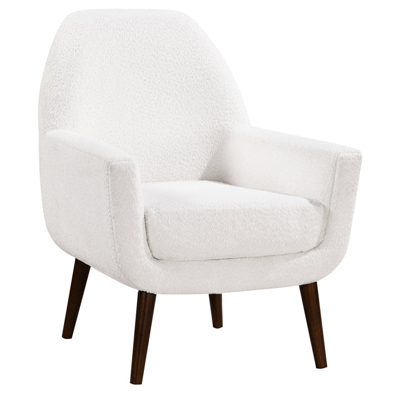 Fauteuil Boucle, pieds en bois massif, coussin en mousse amovible, accoudoir blanc, assise, structure