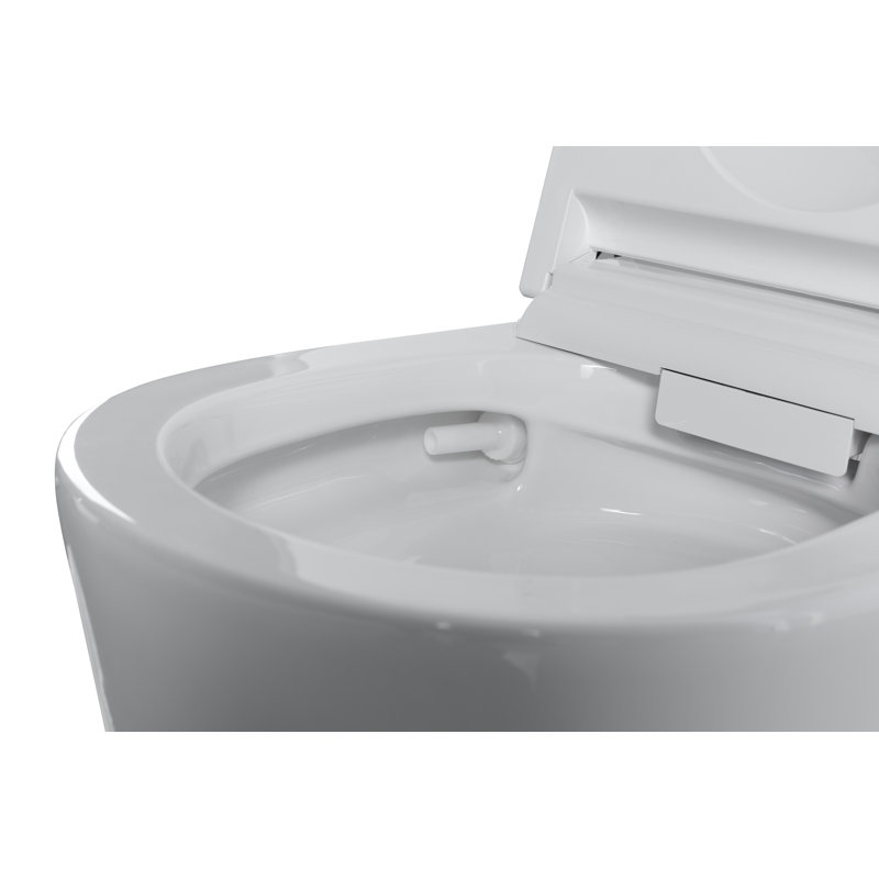 Toilette allongée intelligente avec bidet intégré, ouverture / fermeture automatique, capteur de pied et technologie de bouclier en mousse