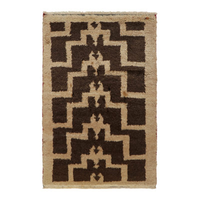 Wool Geometric Area Rug in Brown/Beige