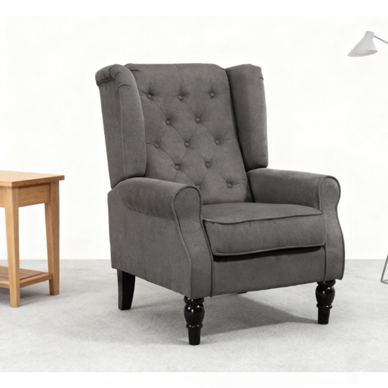 Chaise d'appoint moderne, capitonnée avec accoudoirs ronds et pieds en bois, gris foncé, Gris foncé