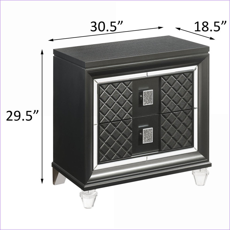 Metallic Grey 2-Drawer Modern Bedroom Nightstand
