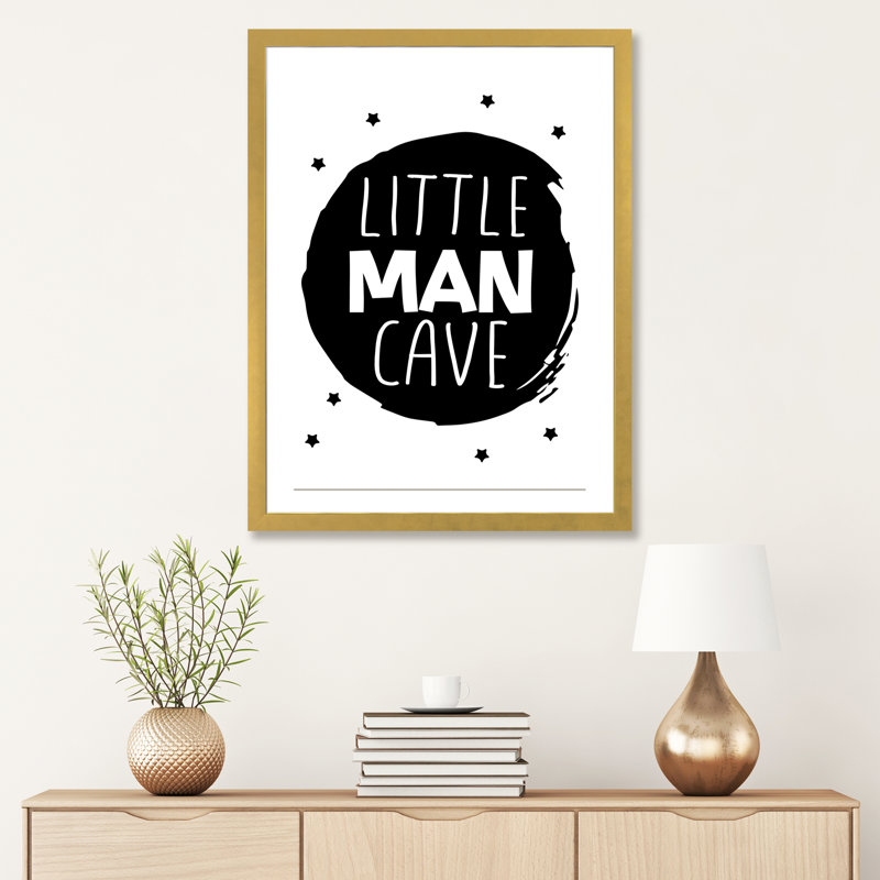 «Little Man Cave Circle», reproduction d'art textuel, H 32 po x l 24 po x P 1 po, Papier encadré doré, Blanc