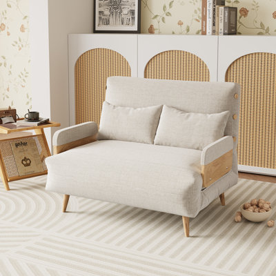 35.5‘’3-in 1 Beige Cotton Linen Reclining Sleeper Sofa Chair,Accent Chair with Solid Wood Feet I 5-gear Adjustable Backrest