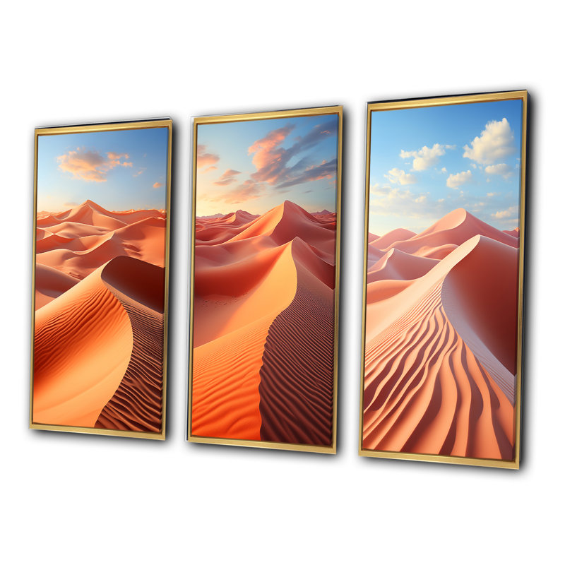«Desert Photo Sunkissed Sands», 3 pièces, Encadrement doré, H 28 po x l 36 po