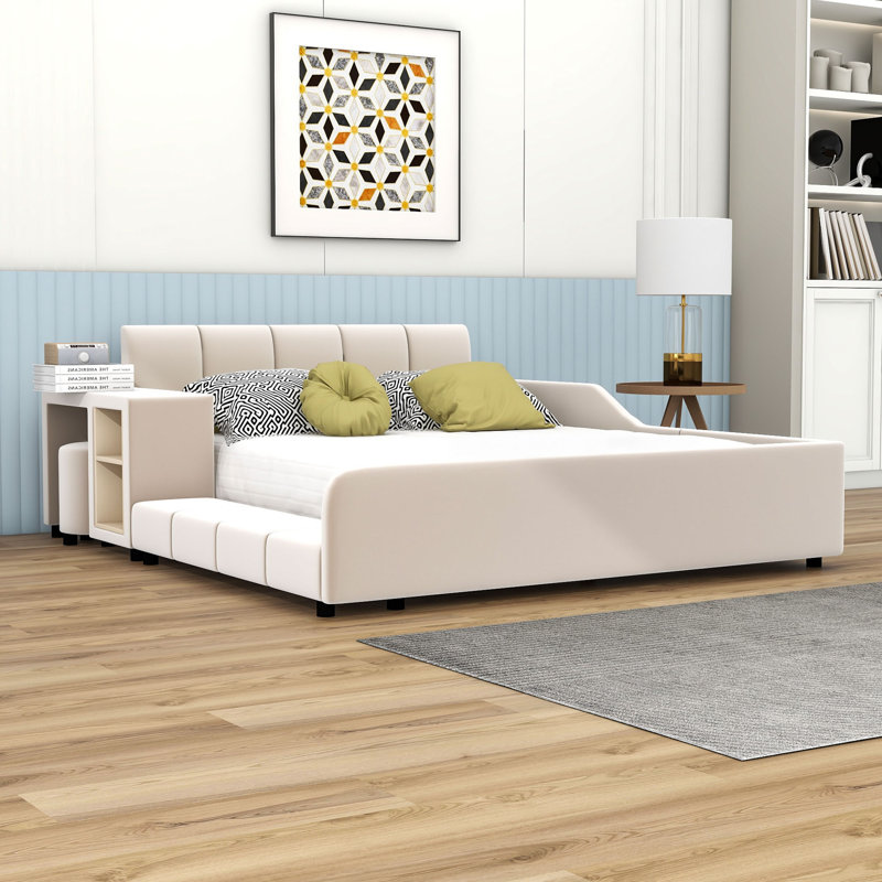 Lit plateforme avec rangement Marleyah, gris, Grand