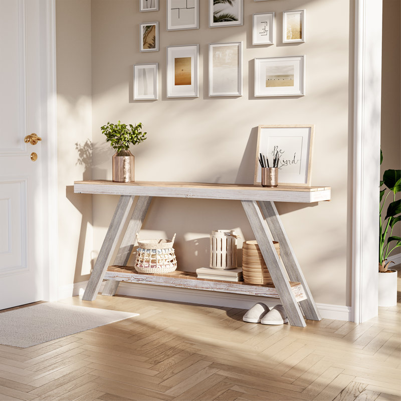 Console en bois massif naturel récupéré 46 pouces / 60 pouces, Blanc, H 30 po x l 60 po x P 10 po