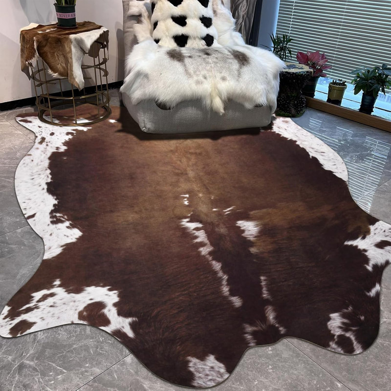 Tapis imprimé animal de l'Ouest avec texture de peau de vache imitation, Nouveauté 6 pi 2 po x 7 pi