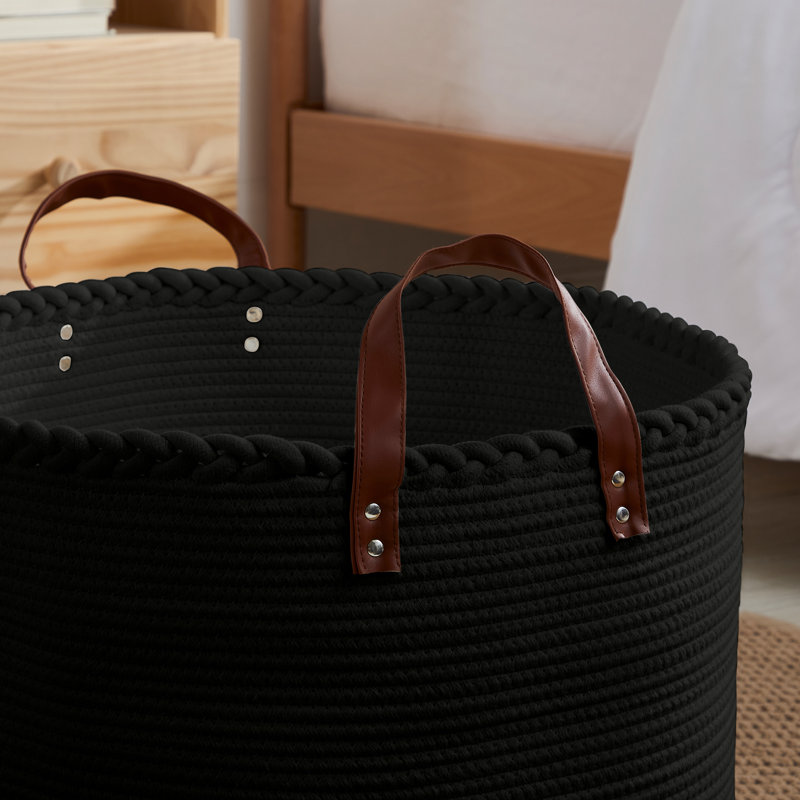 Fabric Laundry Basket with Handles, Black
