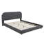 Lit plateforme bas, grand lit, contemporain, lit plateforme, revêtement en molleton gris, structure en bois, rails latéraux, ensemble de lattes, tête de lit, chambre à coucher moderne
