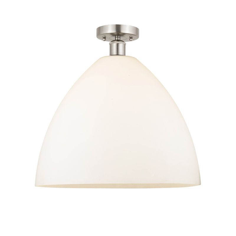 Plafonnier semi-encastré 1 lumière, Blanc mat, H 17,13 po x l 16 po x P 16 po, Nickel satiné brossé