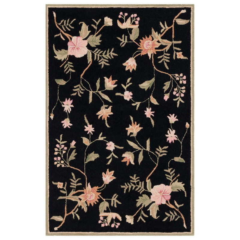 Jonsson Hand Hooked Wool Floral Rug, Rectangle 3'9" x 5'9"