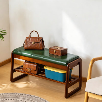 2-Tier Shoe Bench With Storage, Solid Wood Entryway Bench With Cushion And Flip-Open Box, Mid-Century Modern Shoe Rack For Hallway, Mudroom, Bedroom