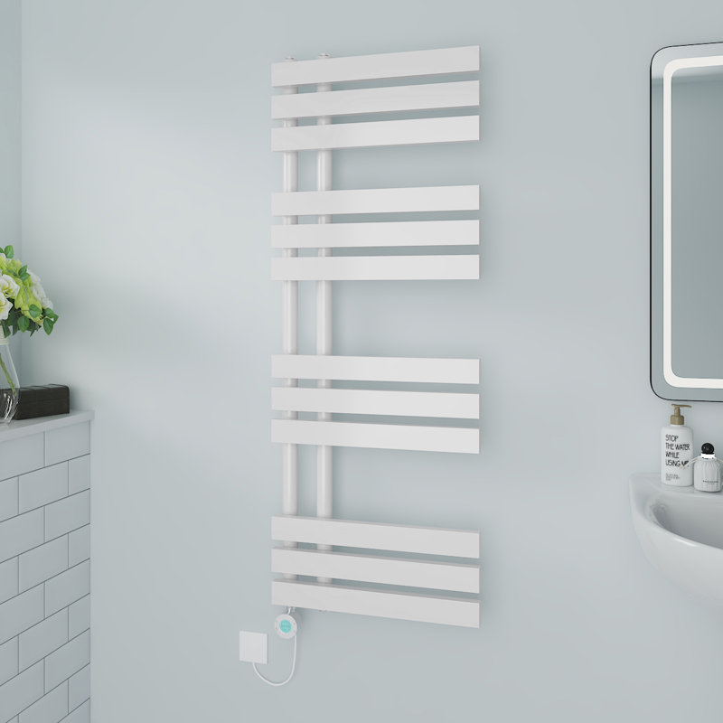 Cardia Designer Towel Rail Heated Towel Rails, 120cm H x 45cm W x 7.35cm D, White
