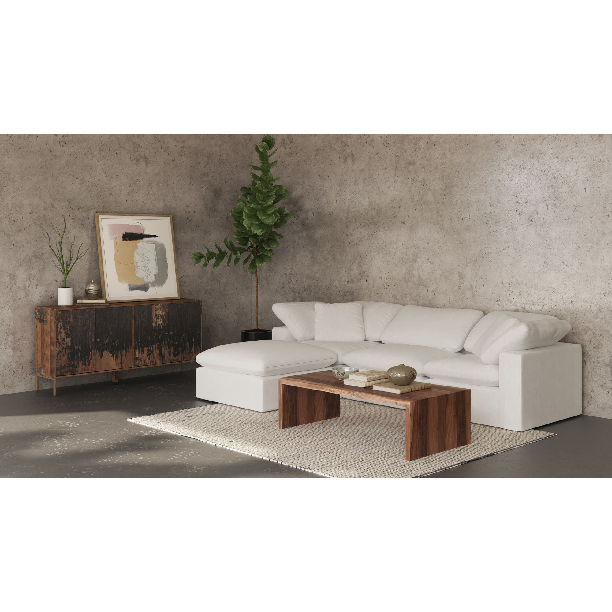 Armand Performance Fabric Ottoman, Cream