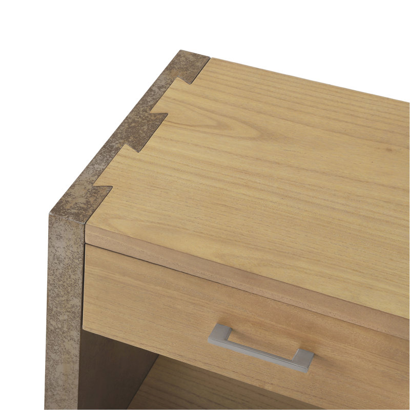 Table de chevet moderne à 1 tiroir avec tablette de rangement ouverte et poignée en métal