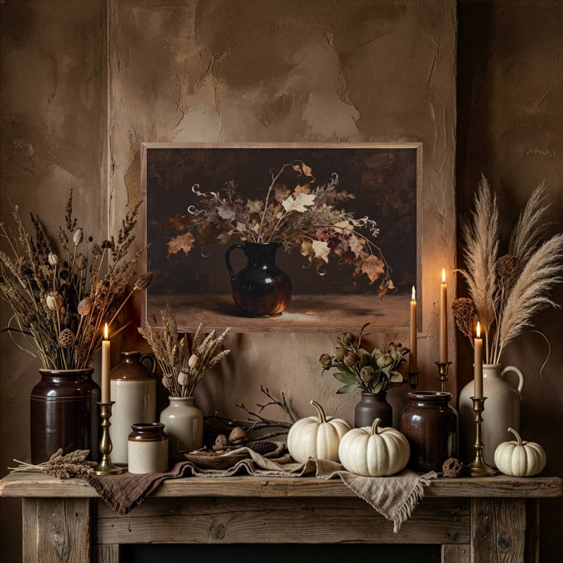 Dried Oak Leaves Dark, H 16 po x l 24 po