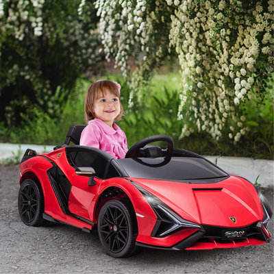 Aosom Lamborghini SIAN Licensed Kids Ride On Car, 12V Battery Powered Electric Sports Car Toy With Remote Control, Horn, Music, & Headlights, Red