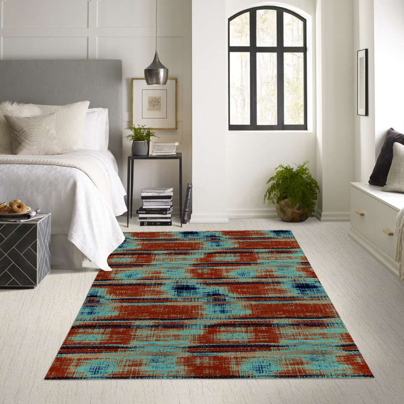 Tapis intérieur / extérieur rectangulaire en polyester tissé à la machine en rouge / bleu, Rectangle 2 pi x 3 pi