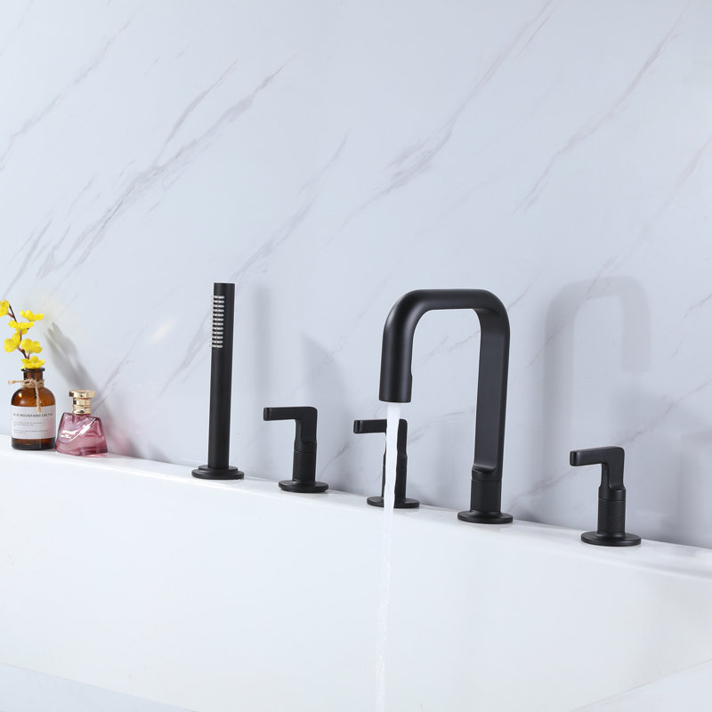 3 Handle Roman Tub Faucet with Diverter, Matte Black