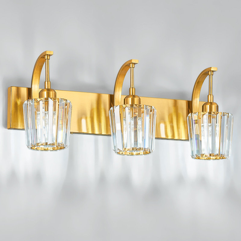 Modern Crystal Vanity Light Dimmable Wall Sconce for Dressing table Bathroom (3-Light), Gold