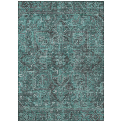 Tapis extérieur lavable antidérapant 8 pi x 10 pi turquoise