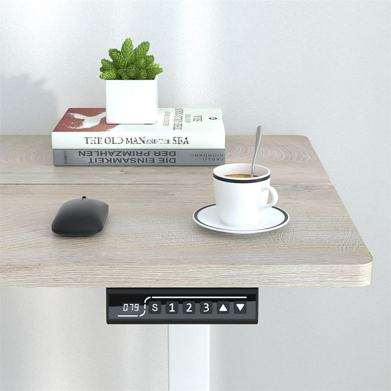 Khaseem 48" Adjustable Height Electric Standing Desk with Memory Controller and Hook, Light Brown/White